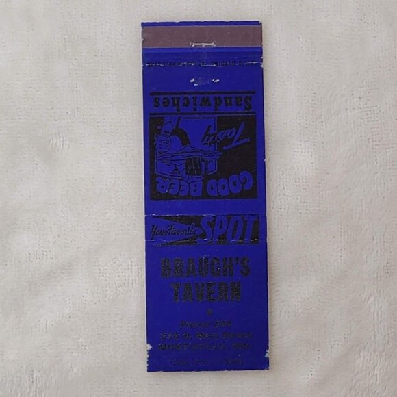 Vintage Matchbook Cover Braugh’s Tavern Monticello IN Indiana Blue - Picture 4 of 5